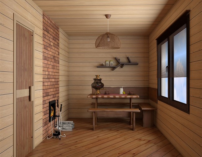 Дизайн интерьера комнаты отдыха в бане