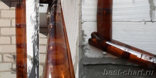 Самодельная водосточная труба и колено из пластиковых бутылок