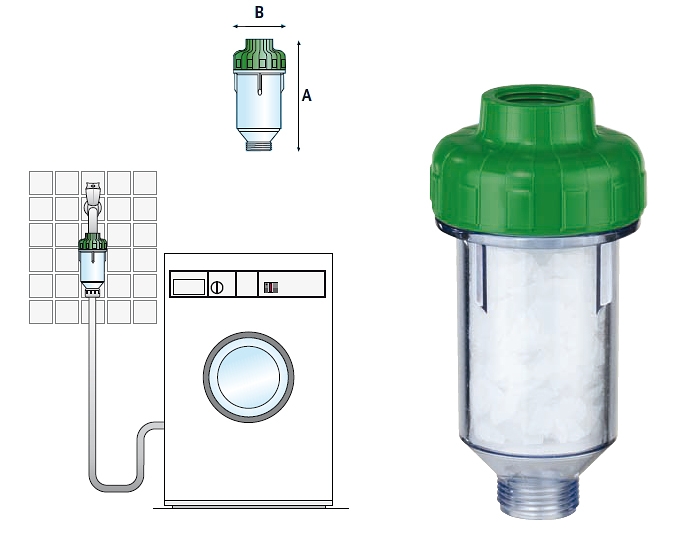 Полифосфатный фильтр для очистки известковой воды и защиты тэна стиральной машины от накипи