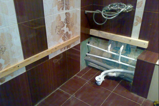 Прокладка труб в ванной комнате, фото