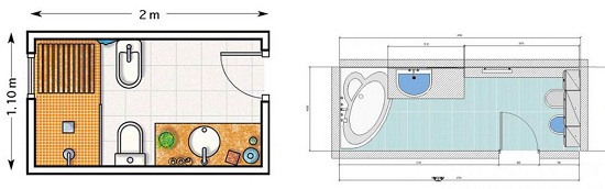 Планировка узкой ванной комнаты