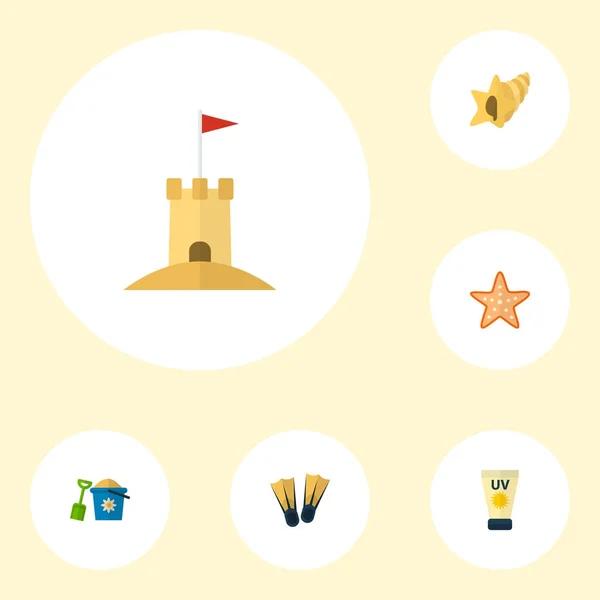 Набор пляж иконок плоский стиль символов с ведро, ласты, песок иконки для вашего веб-дизайн логотипа мобильные приложения — стоковое фото