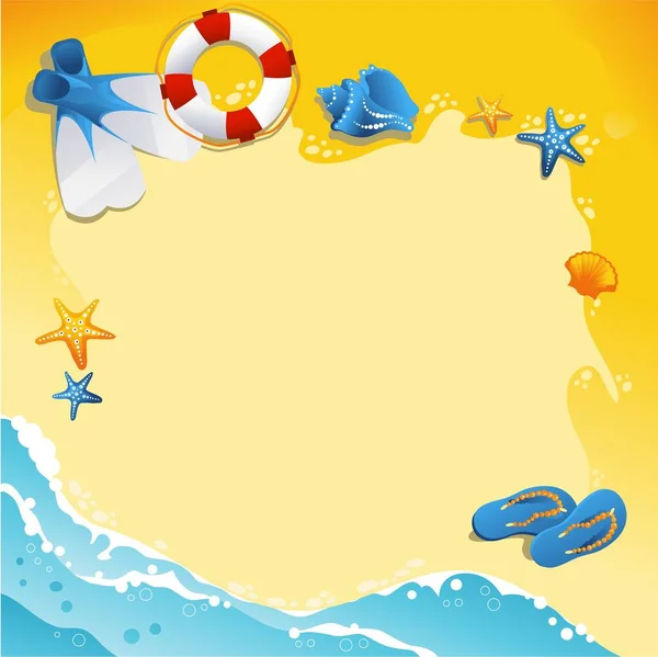 Пляж Баннер Волнами Сандалии Оболочки — стоковое фото