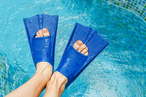 Woman Legs Flippers Swimming Pool Aqua Aerobics Fun Concept — стоковое фото