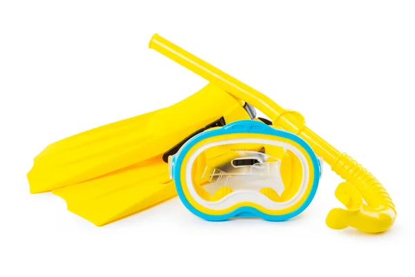 Diving Equipment Goggles Snorkel Flippers White Background — стоковое фото