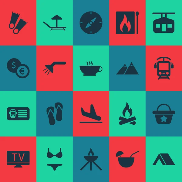 Trip icons set with shower, flippers, swimsuit and other diver shoe elements. Isolated illustration trip icons. — стоковое фото